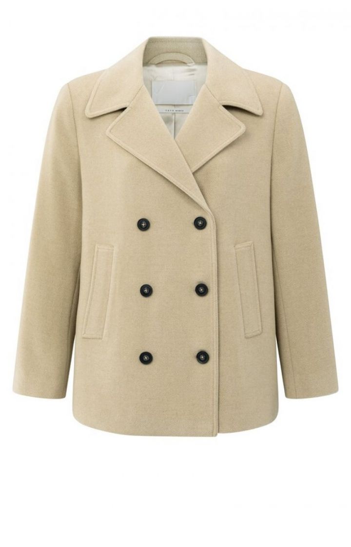 Geweven korte manteljas 99012 sand beige